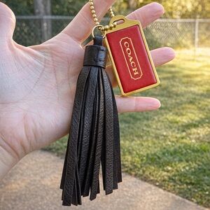 Coach Red & Dark Brown Leather Tassel Bag Charm
